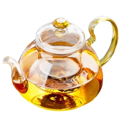 Afbeelding van MESNEY Glazen theepot met infuser en deksel, hittebestendige borosilicaat theeketel voor gasfornuis inhoud 1300 ml, ideaal bloeiende losse thee