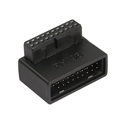 Afbeelding van QIANRENON USB 3.0 19/20 Pin 90 Graden Adapter Mannelijk naar Vrouwelijk L Draai Rechte Hoek Socket voor Desktop Moederbord Interne Connector Down (PH19B)
