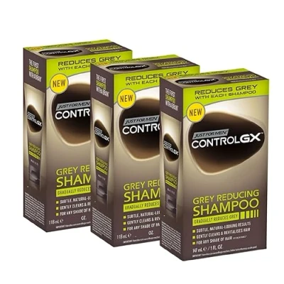 Afbeelding van Just For Men Control GX Grey Reducing Shampoo voor grijs haar, met kokosolie en aloë vera, nieuwe verbeterde formule, alle tinten, 118 ml, 3 stuks