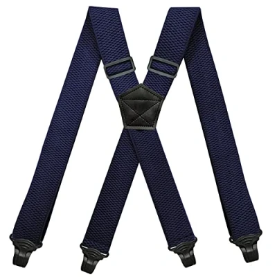 Afbeelding van YYKSYDPT Bretels voor Mannen met Zeer Sterke 4 Plastic Clips 38 MM Brede Duty X Stijl Verstelbare Brace Bretels, Donkerblauw, One Size