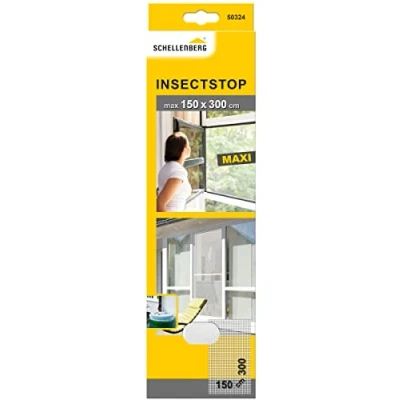 Afbeelding van Schellenberg 50324 horrengaas voor grote ramen, houdt muggen en andere insekten buiten, bevestiging zonder boren, zagen of schroeven, 150 x 300 cm, wit