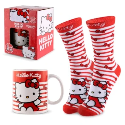 Afbeelding van Hello Kitty mokken set: knuffelsokken &amp; keramische mok cadeauset voor vrouwen tieners 350 ml