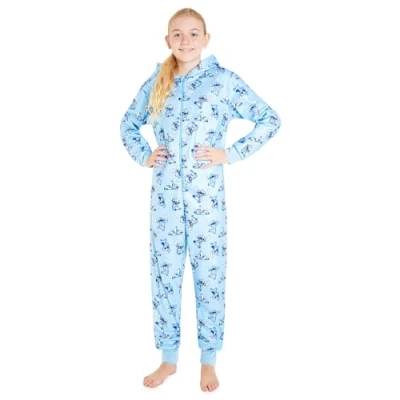Afbeelding van Disney pyjama voor meisjes, Stitch met doorlopende ritssluiting, leeftijd 4 14 jaar, kerstcadeau (Blauwe Stitch, 11 12 jaar)