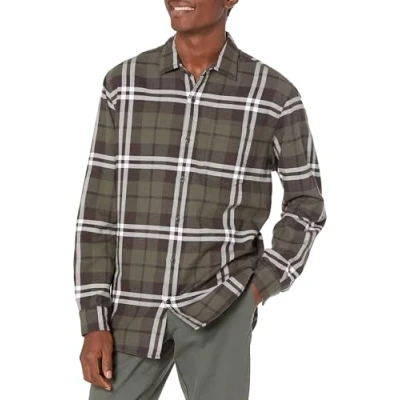 Afbeelding van Amazon Essentials Men&#039;s Flanellen overhemd met lange mouwen (verkrijgbaar in grote en maten), Olijfgroen Plaid, M