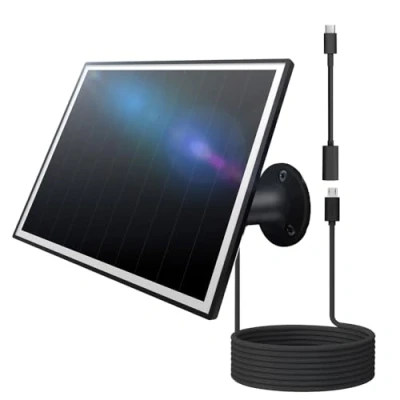 Afbeelding van 8 W zonnepaneel oplader voor outdoor beveiligingscamera&#039;s DC 5 V, IP66 waterdicht, compatibel met micro USB/USB C poorten, kan batterijgevoede camera&#039;s, wordt geleverd knipperende waterdichte