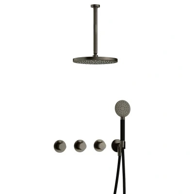 Afbeelding van Hotbath Cobber Regendoucheset IBS70 Verouderd ijzer Ronde handdouche 30cm Hoofddouche Plafondbuis Handouche met wandhouder