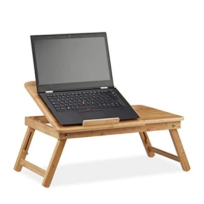 Afbeelding van Relaxdays laptoptafel, in de hoogte verstelbaar, kantelbaar, bamboe, HxBxD: 30 x 69 35 cm, notebookstandaard, natuur