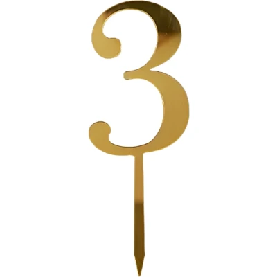 Afbeelding van Cake Topper Cijfer 3 Goud 1 Stuk Taarttopper Taartdecoratie Taartversiering
