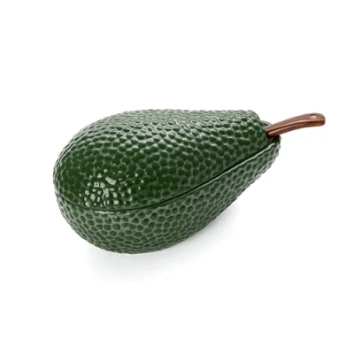 Afbeelding van Fisura guacamole kom met lepel. Originele in de vorm van een avocado. Porseleinen kom. Groene voor hapjes. Afmetingen: 18 x 10 cm (groen en bruin).