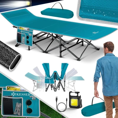 Afbeelding van KESSER® Campingbed, veldbed, inklapbaar klapbed, campingbed incl. draagtas + zijvak, 190x67x35 cm tot 250 kg belastbaar, metalen buis 600D Oxford weefsel stabiel draagbaar ligbed comfortabel op reis
