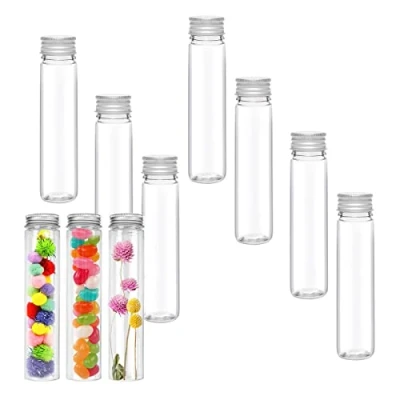 Afbeelding van 10 stuks kunststof reageerbuisjes 80 ml transparante reageerbuis met schroefdop, deksel voor snoep, kralen, laboratorium