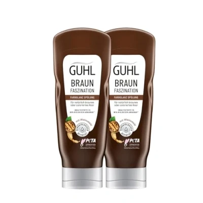 Afbeelding van Guhl Braun Fascination Conditioner 2 pack Inhoud: x 200 ml Haartype: Brunette, bruin Verrijkt met bruine kleurpigmenten Dermatologisch bevestigd Gemaakt in Duitsland