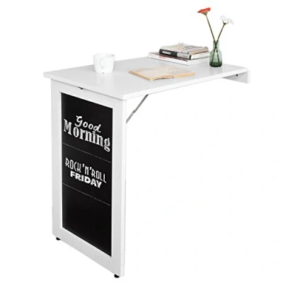 Afbeelding van SoBuy FWT20 W Vouwbaar Wandbureau Opvouwbare Wandtafel in wit met Schoolbord Klaptafel Eettafel Keukentafel Memobord
