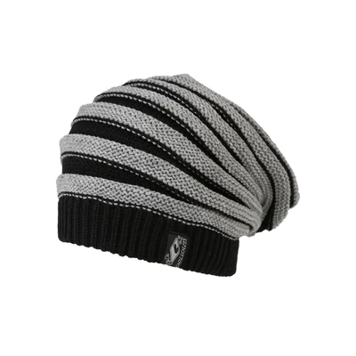 Afbeelding van Chillouts beanie muts Brian striped black grey lengte 32 cm