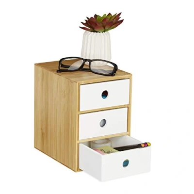 Afbeelding van Relaxdays ladeblok bureau organizer bamboe opbergkastje ladebox wit