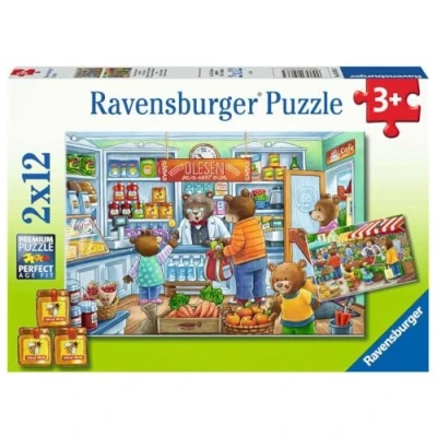 Afbeelding van Ravensburger puzzel Market and Supermarket Scene Twee puzzels 12 stukjes kinderpuzzel