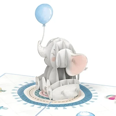 Afbeelding van papercrush® Pop up kaart baby olifant (blauw) 3D geboortekaart voor jongens, felicitaties of geldcadeau de geboorte van zoon, wenskaart kleinkind