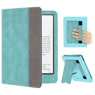 Afbeelding van FINTIE beschermhoes 7 inch Kindle Paperwhite 2024 (12e generatie) en Colorsoft Signature Edition (1e met kaartsleuven polsband, auto wekker / slaap, turkoois