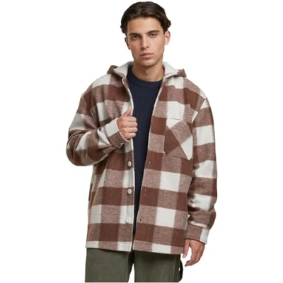 Afbeelding van Urban Classics overgangsjas voor heren, Big Check Jacket met capuchon, geruit, lichte jas maten S 5XL, Whitesand/Lightrust, 3XL