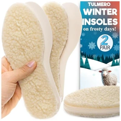 Afbeelding van 2 paar inlegzolen van lamsvacht, warmtezolen voor schoenen, warme inlegzolen, bontinlegzolen, thermische zolen wol en latexschuim, winterzolen TULMERO maat 39