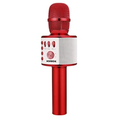 Afbeelding van BONAOK Draadloze Bluetooth Karaoke Microfoon, 3 in 1 Draagbare Handbediend Microfoon Kind, Verjaardagscadeau Huis feest Apparatuur voor iPhone, Android, PC (Rood)