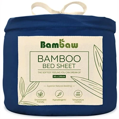 Afbeelding van Bambaw Hoeslaken, marineblauw, eenpersoons, bamboe, extra diep, veganistisch, 90 x 190 cm