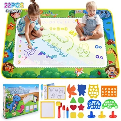 Afbeelding van DICLLY Aqua Magic Doodle mat, 120 x 90 cm, schildermat met waterstift, gereedschap, stempelaccessoires, vlekvrij schilderplezier water, voor jongens en meisjes van 1, 2, 3, 4, 5, 6