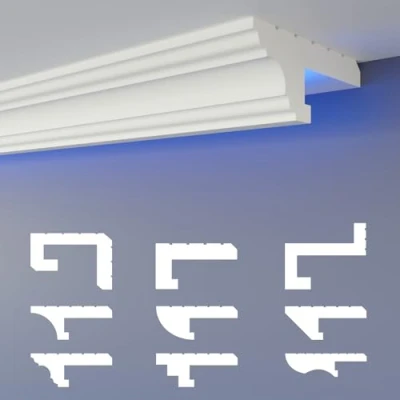 Afbeelding van HEXIMO Led schaduwvoeg profiel, stuclijsten, indirecte verlichting, XPS piepschuim, gipsplafondlijsten voor wand plafondbekleding (30,6 meter HLED 16)
