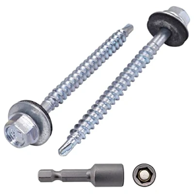 Afbeelding van Verpakking van 80 stuks) DIN 7504 K verzinkt staal 4,8 x 60 mm zelfborende schroeven met EPDM ringen, zeskantsluitkop, plaatschroef, zelftappend (80, mm)