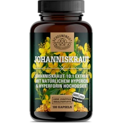Afbeelding van sint janskruid capsules 180 stuks elk 5000 mg belangrijk: 10:1 extract (= zuiver janskruid) Plus Hypericine &amp; Hyperforine I Gecertificeerd laboratorium getest veganistisch DE
