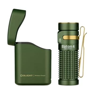 Afbeelding van OLIGHT Baton 4 kit Mini LED zaklamp met dimbare oplaadhouder, oplaadbare tot 190 dagen werktijd, 1300Lm 170m lichtbereik super heldere kleine voor dagelijks gebruik, IPX8 OD groen