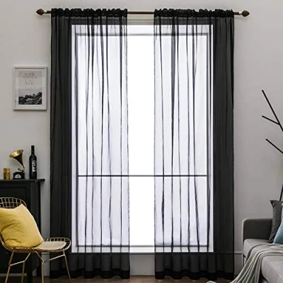 Afbeelding van MIULEE Voile gordijnen, transparant, polyester, met oogjes voor stang, luchtig, decoratief, slaapkamer en woonkamer, 240 x 140 cm (h b), 2 delige set, zwart
