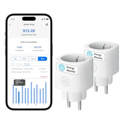 Afbeelding van Meross stopcontact (type E), 2 stuks wifi mini stopcontact, compatibel met Alexa, Google Home en SmartThings, 16 A energieverbruiksmeting voor fotovoltaïsche zonnepanelen