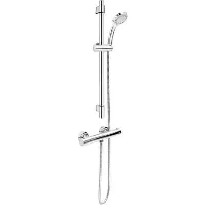 Afbeelding van Cornat Douche complete set &quot;Fit&quot; verchroomd met thermostaatkraan handdouche 3 straalsoorten: normaal, zacht, massagestraal anti kalk variabele afstand boorgat/douchesysteem / TECBW3423