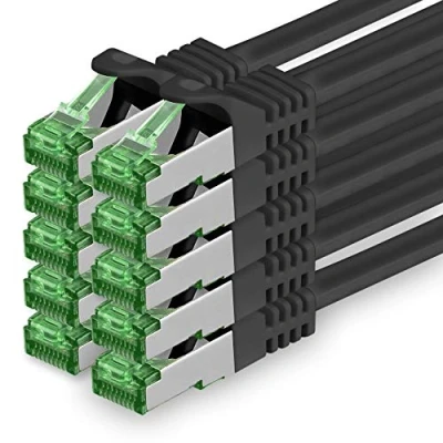 Afbeelding van 1aTTack.de Cat.7 netwerkkabel 1m zwart 10 stuks Cat7 Ethernet kabel netwerk Lan ruwe Gb S FTP PIMF set patchkabel met Rj 45 connector Cat.6a