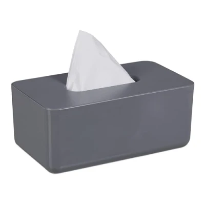 Afbeelding van Relaxdays tissue box grijs doos kunststof met deksel wc zakdoekendoos