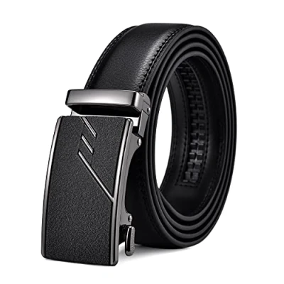 Afbeelding van FEFLO Riem voor heren, leren riem, zwart, ratel, automatische sluiting, verstelbare 35 mm breed, pak, jeans, broek vrije tijd en zakelijk, zwart (2), 125cm/geeignet für Taille