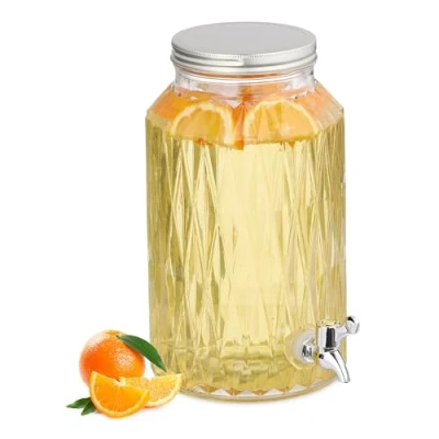 Afbeelding van Relaxdays drankdispenser met kraantje 5 liter glazen limonadetap patroon