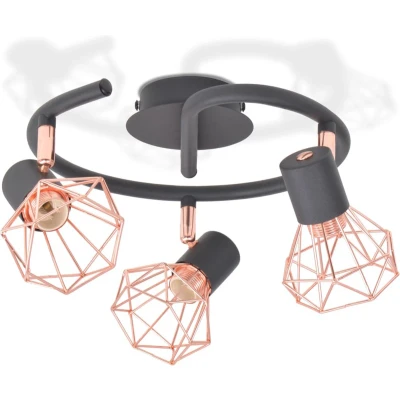 Afbeelding van vidaXL Plafondlamp met 3 spotlights E14 zwart en koperkleurig