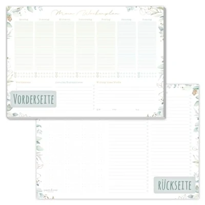 Afbeelding van Paper&amp;You® Weekplanner, blok A4, zonder vaste datum, bladgoud, 50 vellen, afsprakenplanner met to do lijst, boodschappenlijst, groot notitieveld en meer, klimaatvriendelijk duurzaam