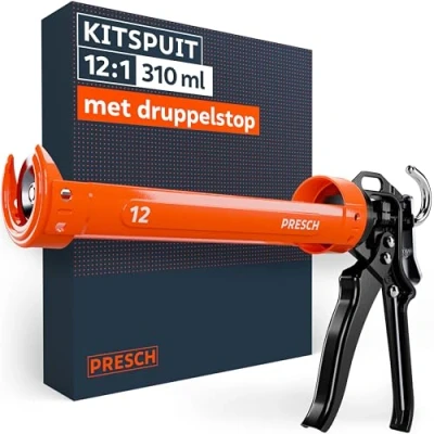 Afbeelding van Presch Kitspuit 12:1 overbrengingsverhouding &amp; druppelstop Kitpistool voor cartridges tot 310 ml (lage viscositeit, acryl silicone) 360 draaibaar incl. geïntegreerde doorprikker