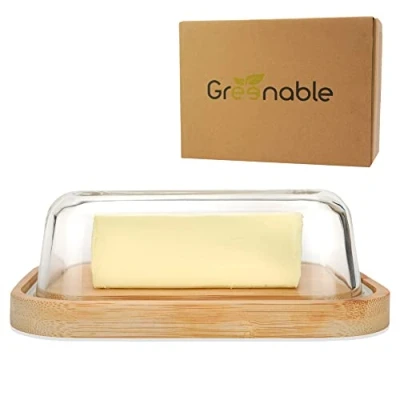 Afbeelding van Greenable ® botervloot duurzame van glas met een deksel bamboe 100% BPA vrij Voor 250g boter Milieuvriendelijke transparante