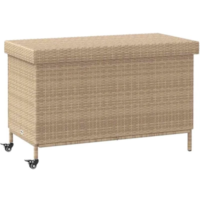 Afbeelding van vidaXL Tuinbox met wielen 110x55x73 cm poly rattan gemengd beige