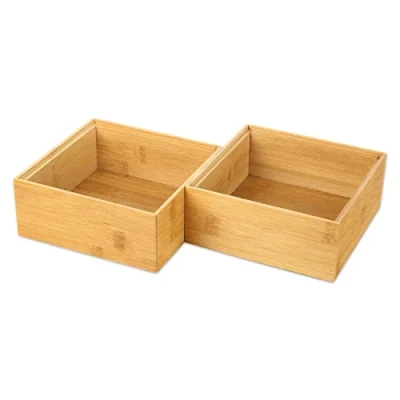 Afbeelding van Schramm® 2 stuks bamboe opbergdozen stapelbaar 4 maten opbergdoos voor opbergers, Grootte:15x15x6.5 cm