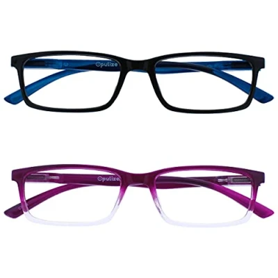Afbeelding van Opulize BB9 15 See bril, blauwlichtfilter, set van 2, smal frame, veerscharnieren, verbetert de slaap, computerbril, gaming ontspiegeld, zwart, paars, voor heren en dames