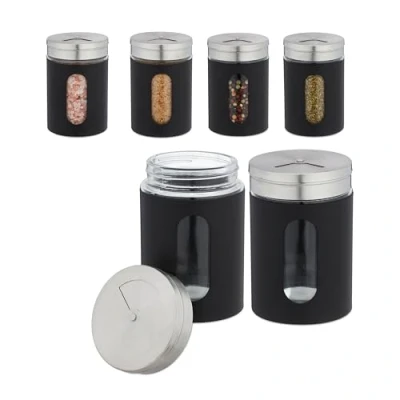 Afbeelding van Relaxdays kruidenpotjes set van 6 strooipotjes 3 strooigroottes 290 ml modern zwart