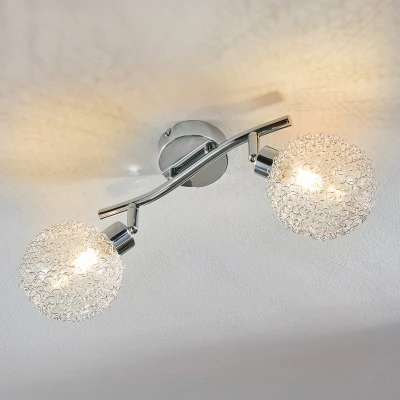 Afbeelding van Lindby plafondlamp 2lichts metaal, glas H: 10 cm G9 zilver, chroom