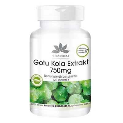 Afbeelding van Gotu Kola 750mg hoog gedoseerd extract veganistisch 120 tabletten met zink en vitamine C HERBADIREKT by Warnke Vitalstoffe Duitse apothekerskwalitei