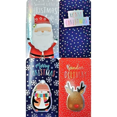 Afbeelding van 4x 3D Kerst Geld Portemonnees &amp; Enveloppen Kaarten Foliepersonages Kinderen /Jongens /Meisjes