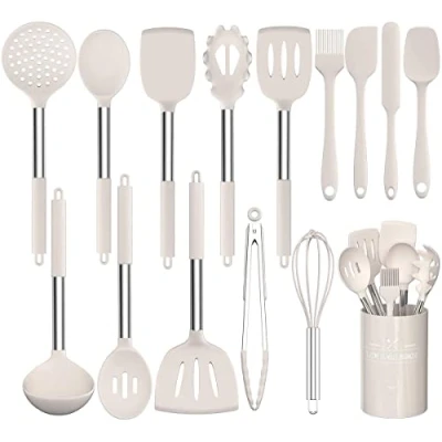 Afbeelding van Umite Chef Keukengerei Set, 15 stks Siliconen Koken Kookgereedschap Turner Tang Spatel Lepel voor Anti aanbak Hittebestendig Kookgerei (Kaki)